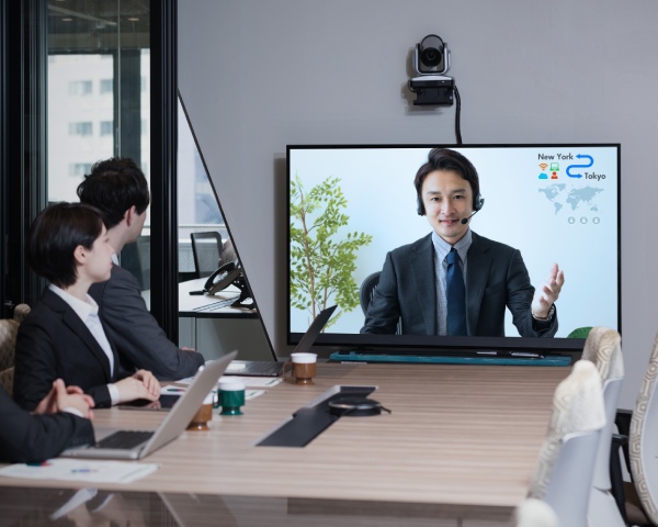 Electronic meeting concept. Teleconference. Video conference.